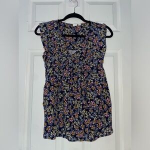 GAP Navy Floral V-Neck Sleeveless Top with Pink & Yellow Blooms